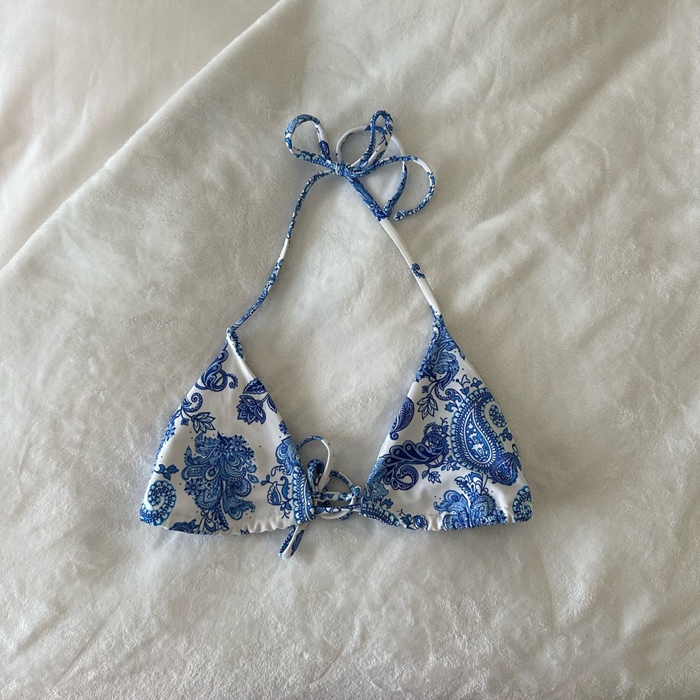 Princess Polly Blue and White Bikini Top